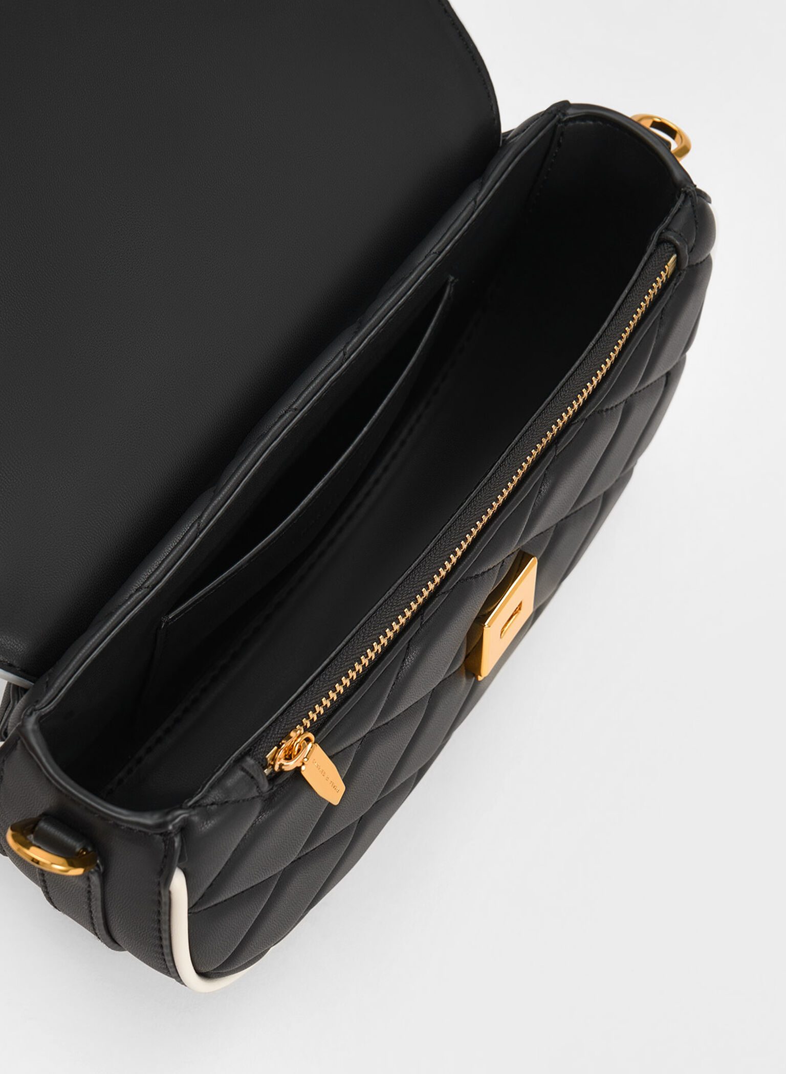 Lillie Curved Chain Handle Bag, Black, hi-res