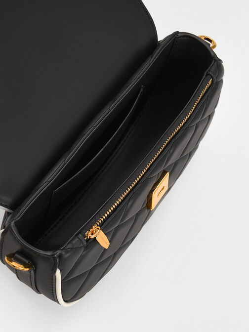 Lillie Curved Chain Handle Bag, Black, hi-res