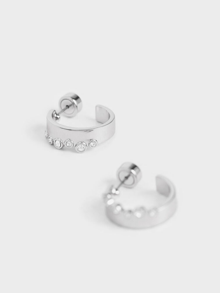 Swarovski® Crystal Studded Hoop Earrings, Silver, hi-res