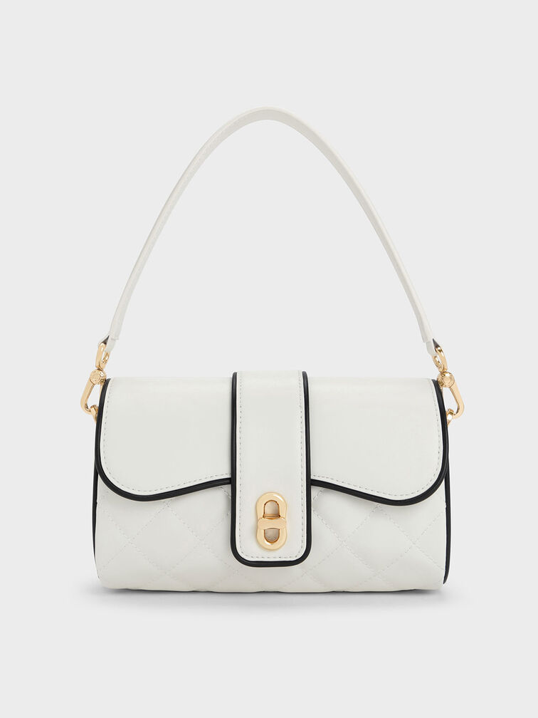 Contrast-Trim Belted Crossbody Bag, White, hi-res