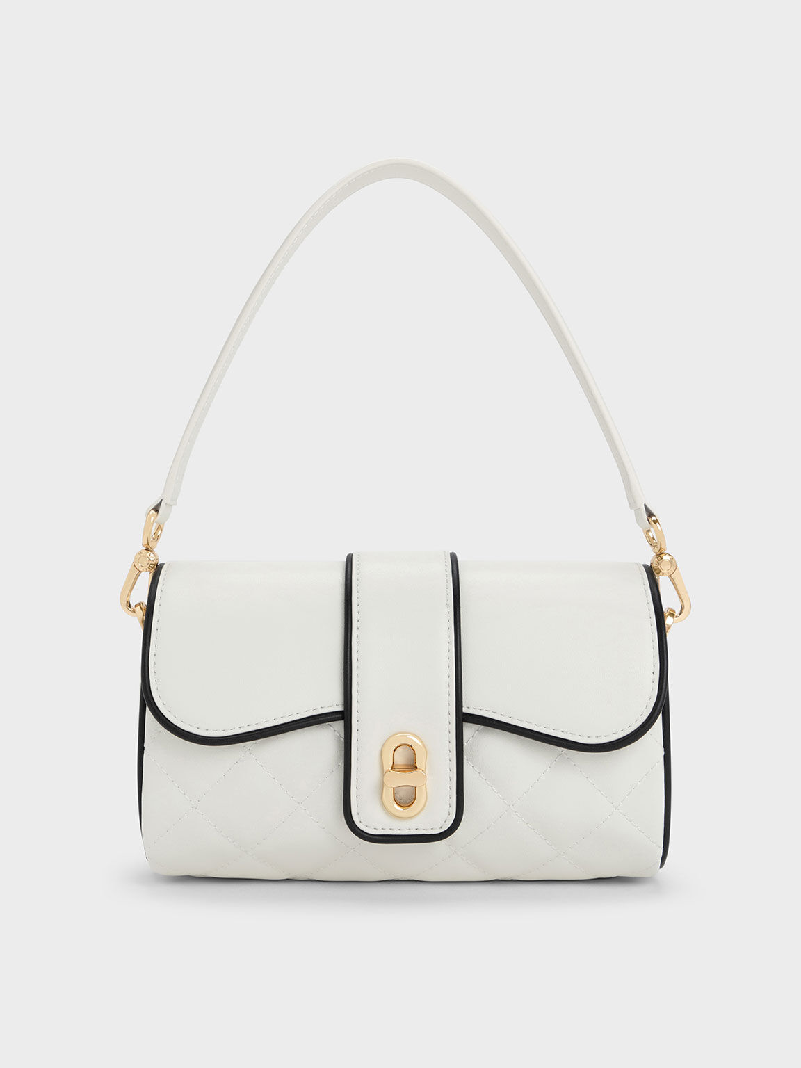 Contrast-Trim Belted Crossbody Bag, White, hi-res