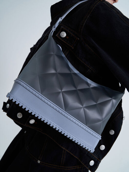 Graphic Handle Quilted Shoulder Bag, Light Blue, hi-res