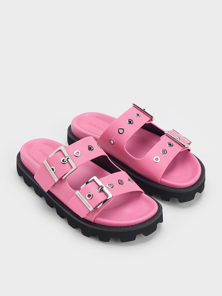 Pink Trill Grommet Double-Strap Sandals - CHARLES & KEITH SG