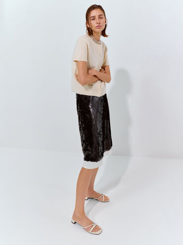 Georgie Linen Metal-Ball Heeled Mules, Chalk, hi-res