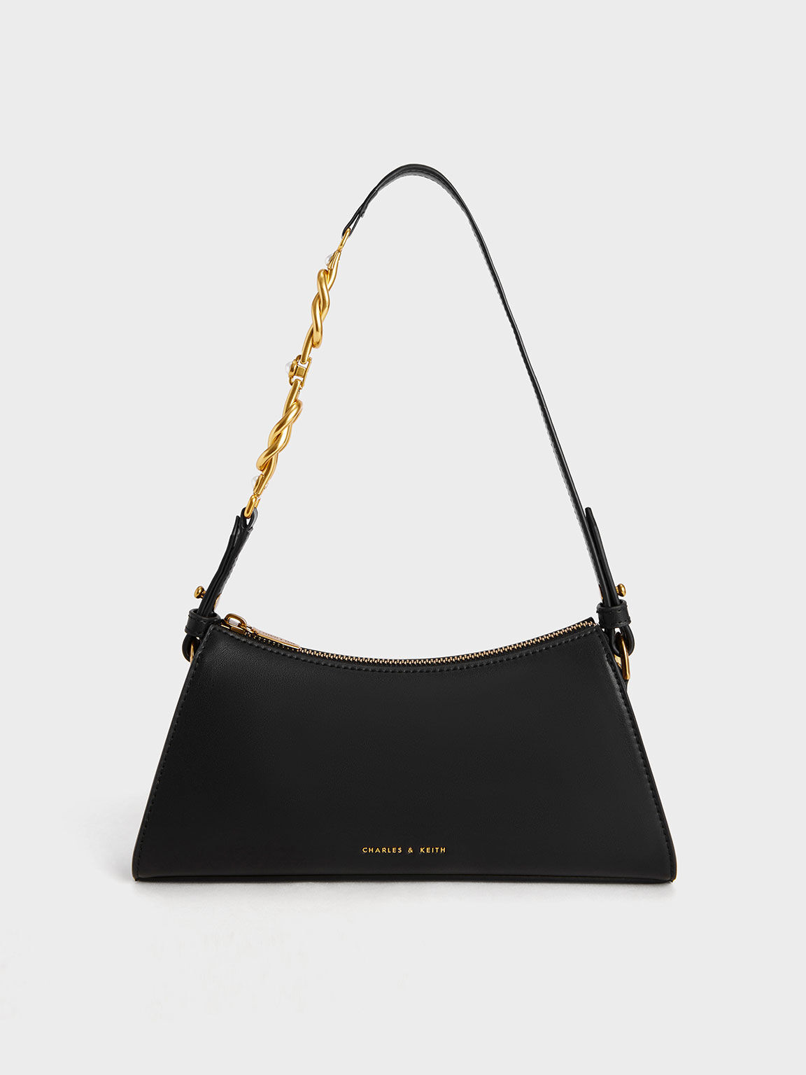 Metallic-Accent Strap Trapeze Bag, Black, hi-res