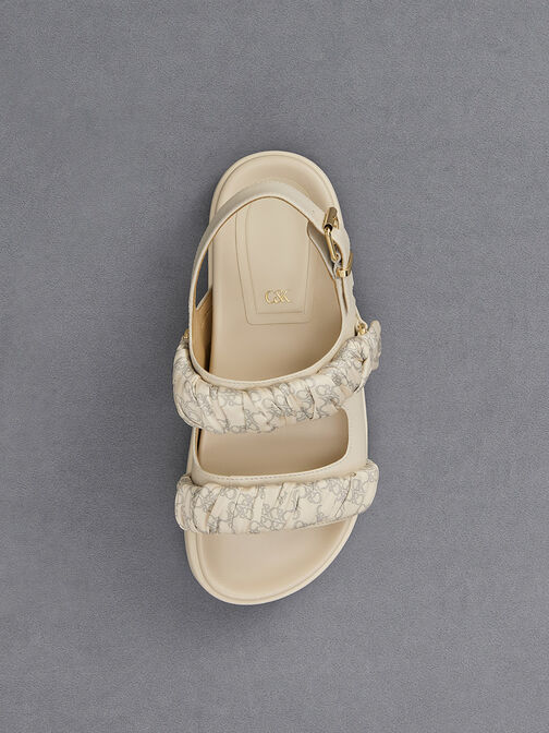 Sandalias de cuero con correa efecto arrugado, Blanco tiza, hi-res