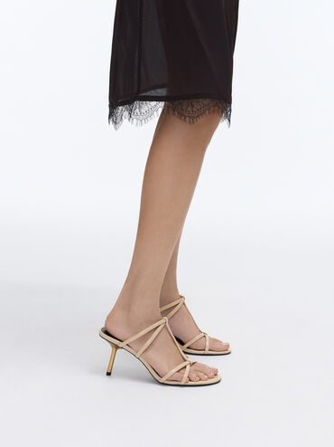 Crossover T-Bar Strappy Mules, Beige, hi-res