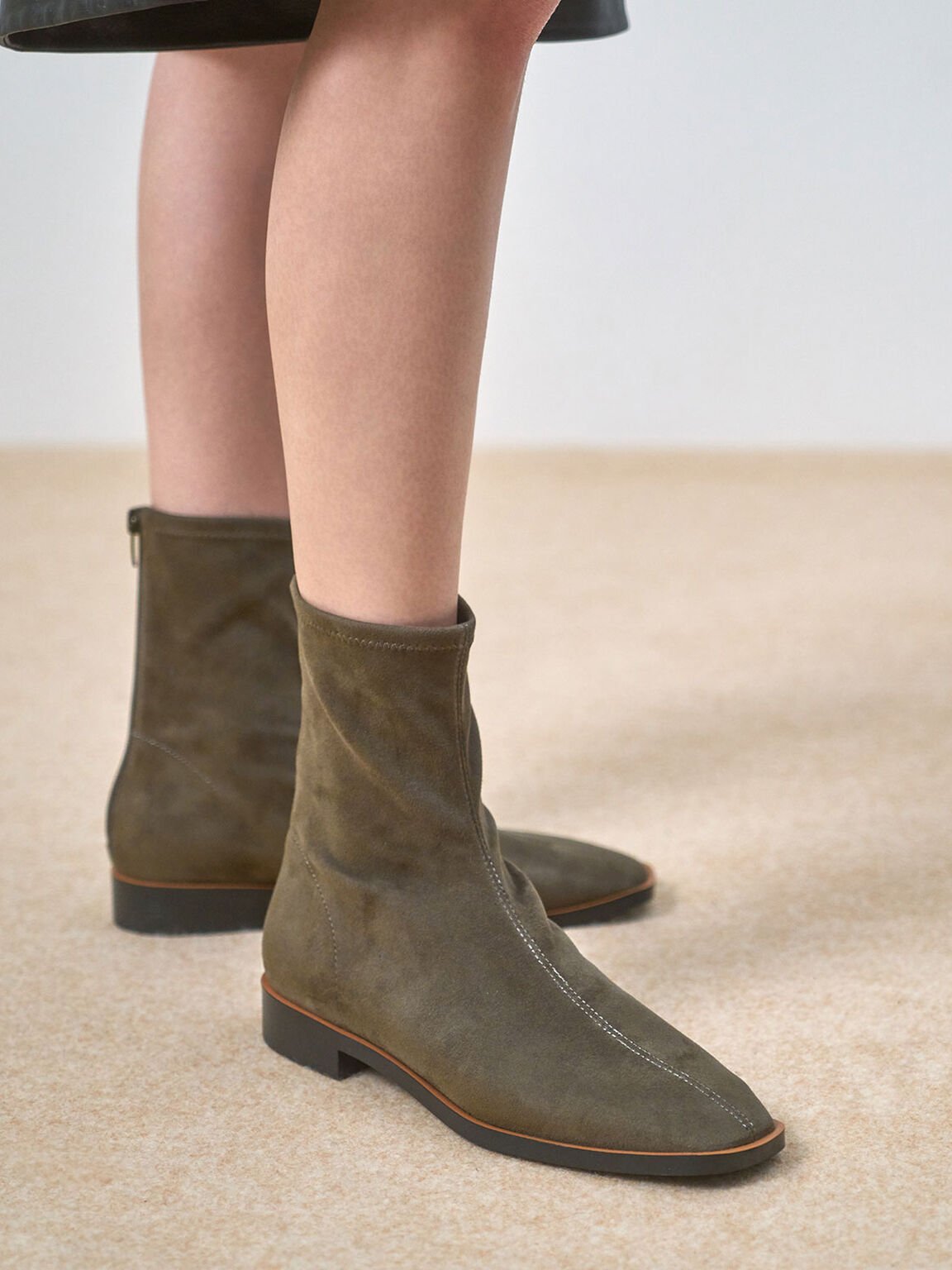 Zip Ankle Boots, Military Green, hi-res