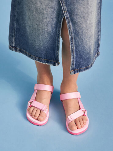 Girls' Maise Grosgrain Sporty Sandals, Pink, hi-res