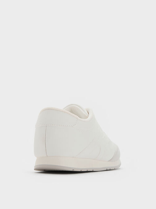 Girls' Faux Suede Low-Top Sneakers, White, hi-res