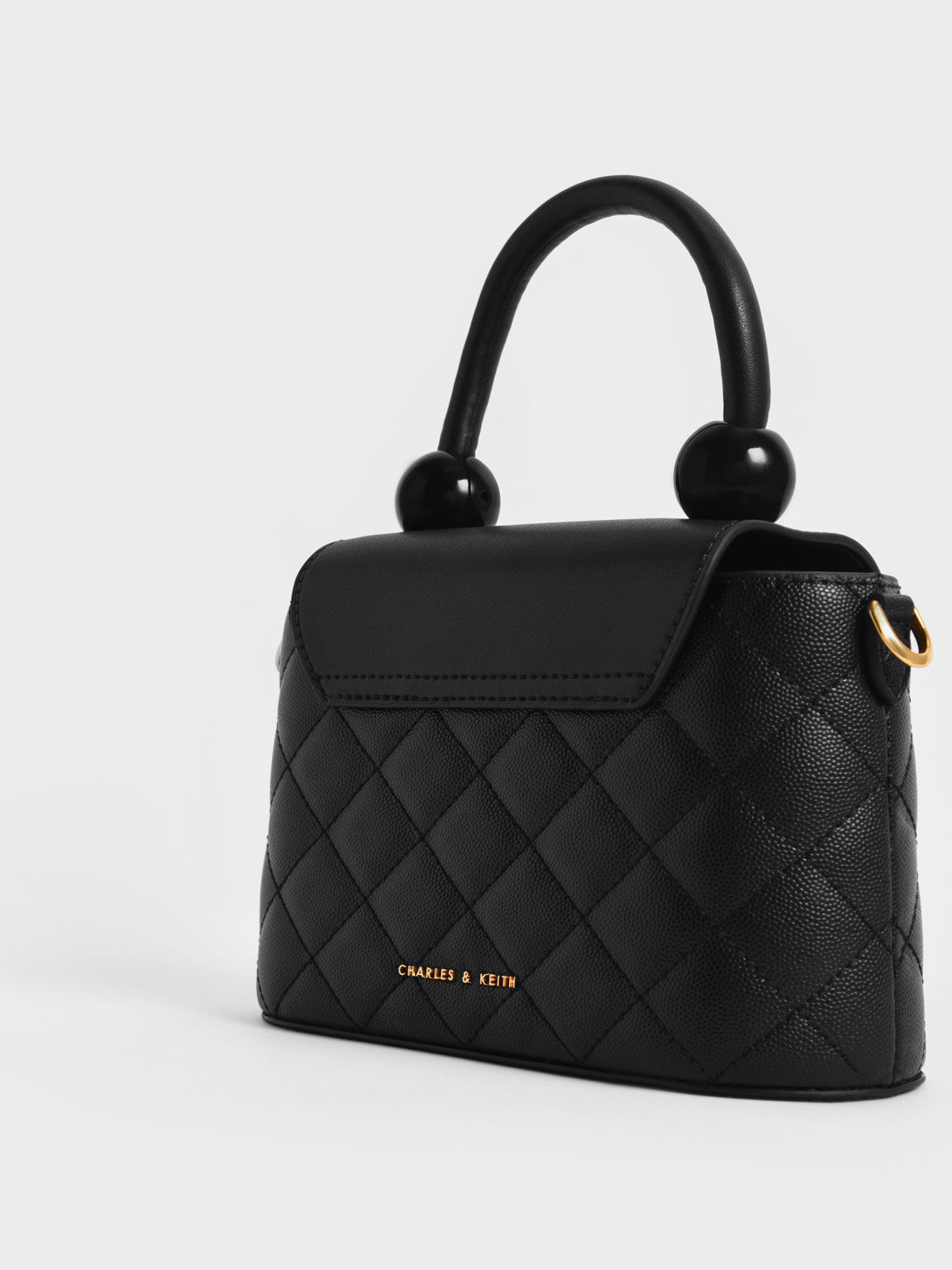 Black Round Quilted Top Handle Bag CHARLES KEITH AE