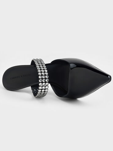 Patent Crystal-Embellished Heeled Mules, Black Patent, hi-res