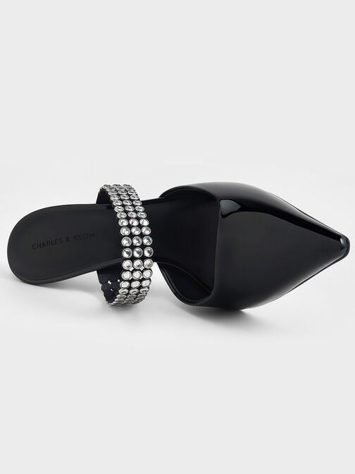 Patent Crystal-Embellished Heeled Mules, Black Patent, hi-res