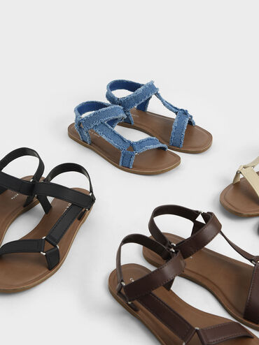 Asymmetric Strap Sandals, Black, hi-res