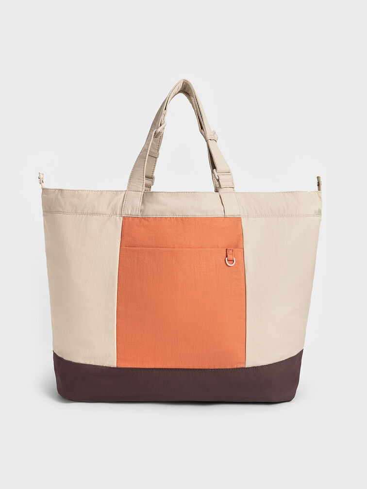 Bolso tote reversible Terra de nylon, Oat, hi-res