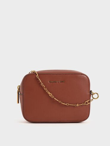 Chain-Link Rectangular Bag, Brown, hi-res