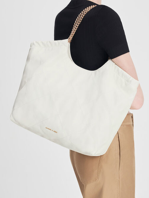 Braided Handle Tote Bag, White, hi-res