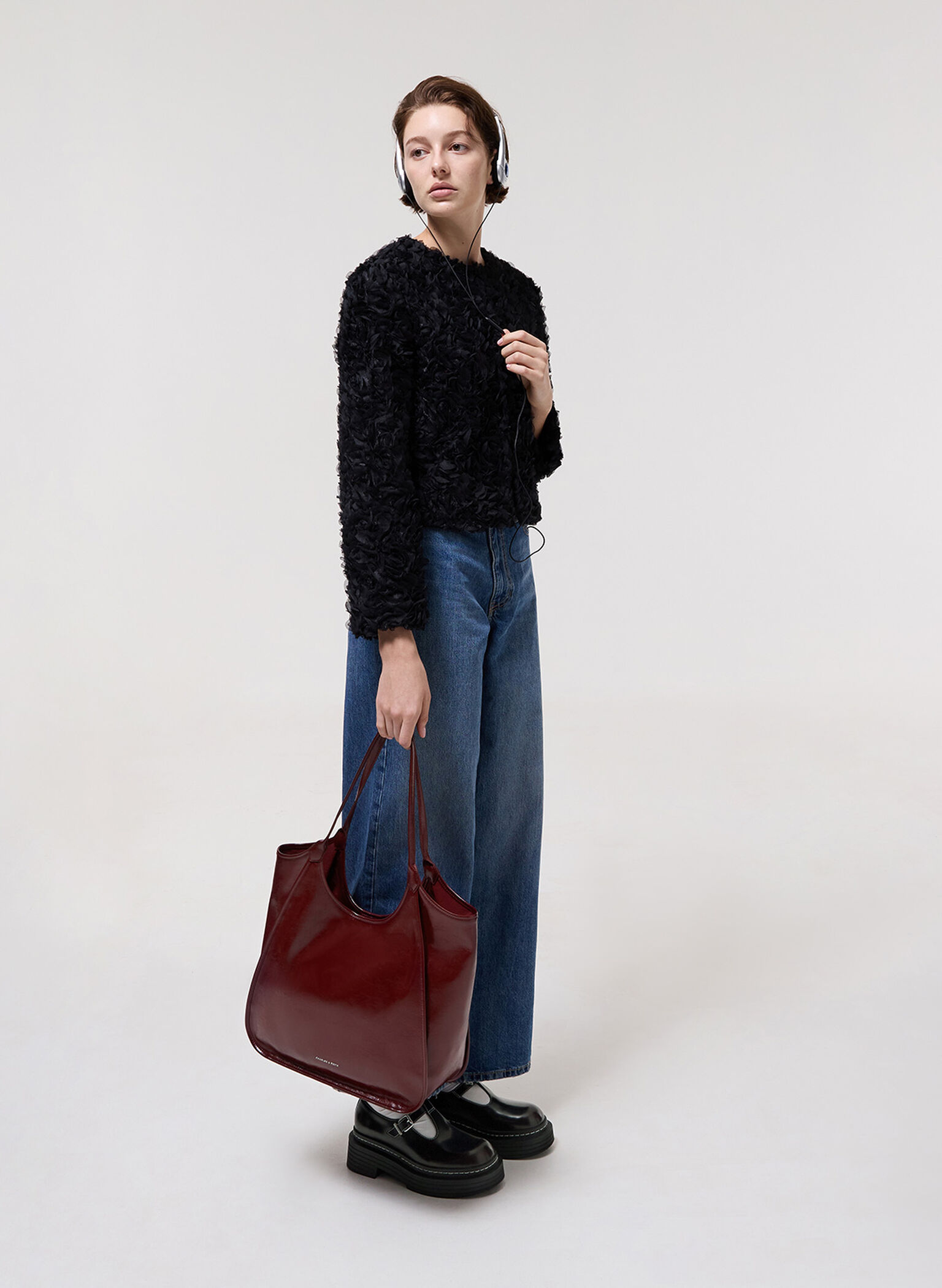 Bolso tote holgado Sianna de efecto arrugado, Burgundy, hi-res