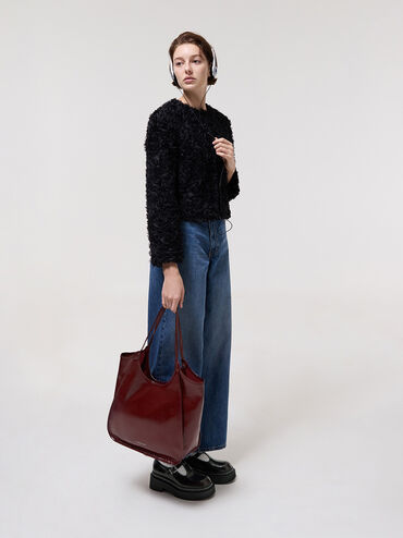 Bolso tote holgado Sianna de efecto arrugado, Burgundy, hi-res