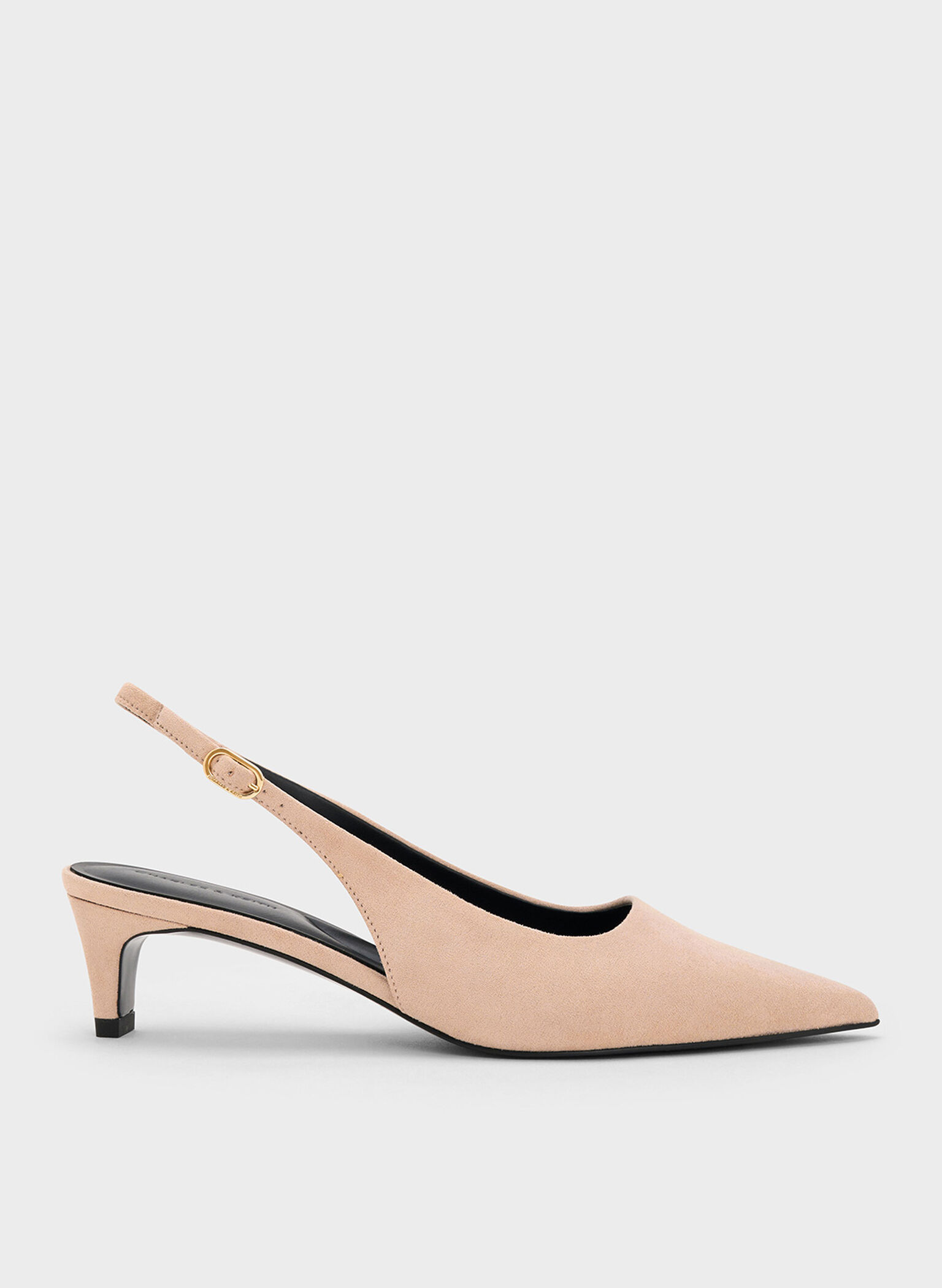 Bombas slingback de camurça sintética com bico fino e salto gatinho, Nude, hi-res
