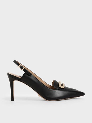 Leather Metallic Accent Pumps, Black, hi-res