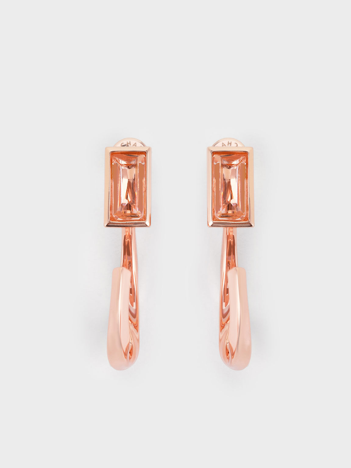 Crystal-Embellished Half Hoop Earrings, Rose Gold, hi-res