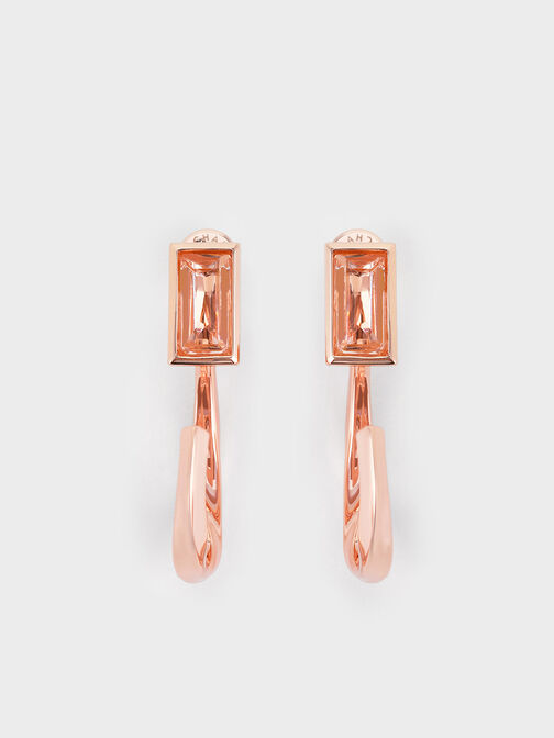 Crystal-Embellished Half Hoop Earrings, Rose Gold, hi-res