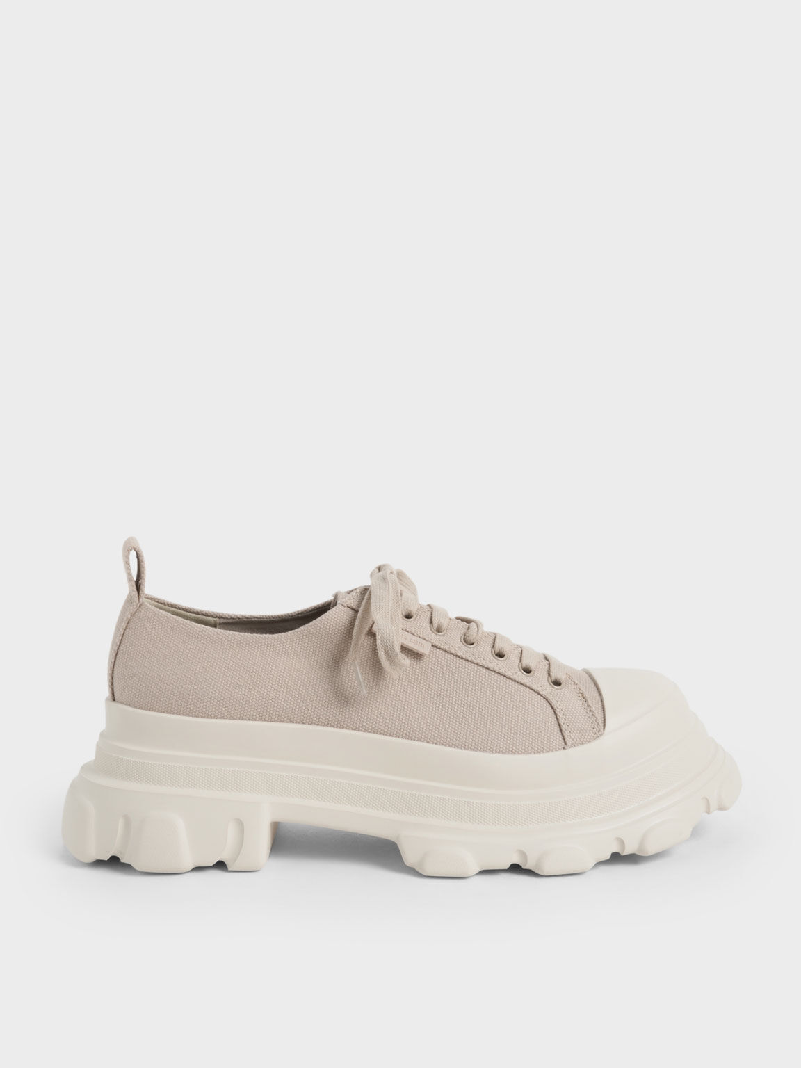 Canvas Chunky Sole Sneakers, Sand, hi-res