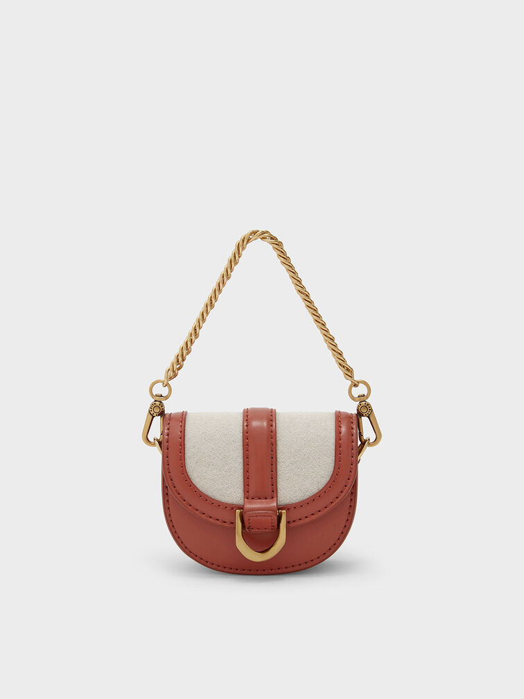 Micro Gabine Two-Tone Saddle Bag​, Brick, hi-res