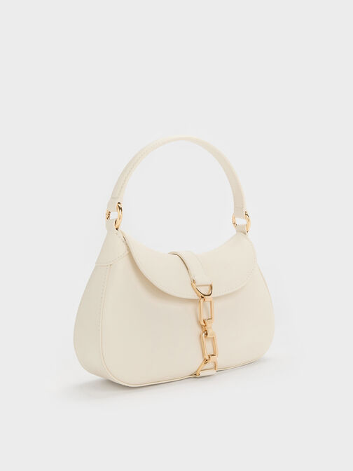 Agatha Chain-Accent Hobo Bag, Cream, hi-res