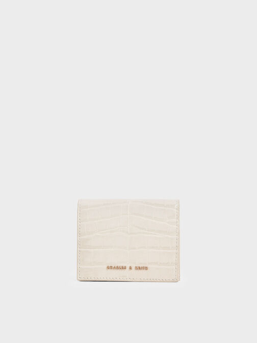 Croc-Effect Small Wallet, Cream, hi-res