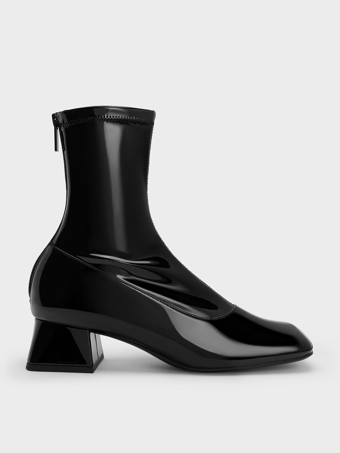 Black patent square toe boots top