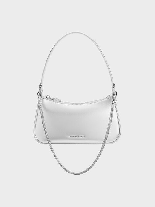 Bolso curvo metalizado, Plateado, hi-res