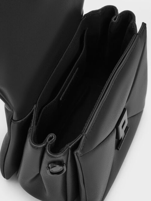 Geometric Push-Lock Top Handle Bag, Black, hi-res
