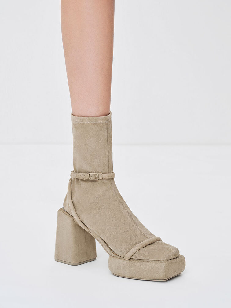 Botas de becerro con plataforma texturizada Lucile, Beige, hi-res