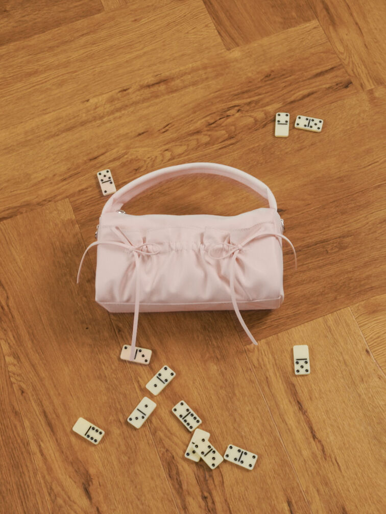 Reese Ruched Bow Top Handle Bag, Soft Pink, hi-res