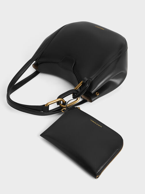 Bolso tote Kora con detalles metálicos, Negro, hi-res
