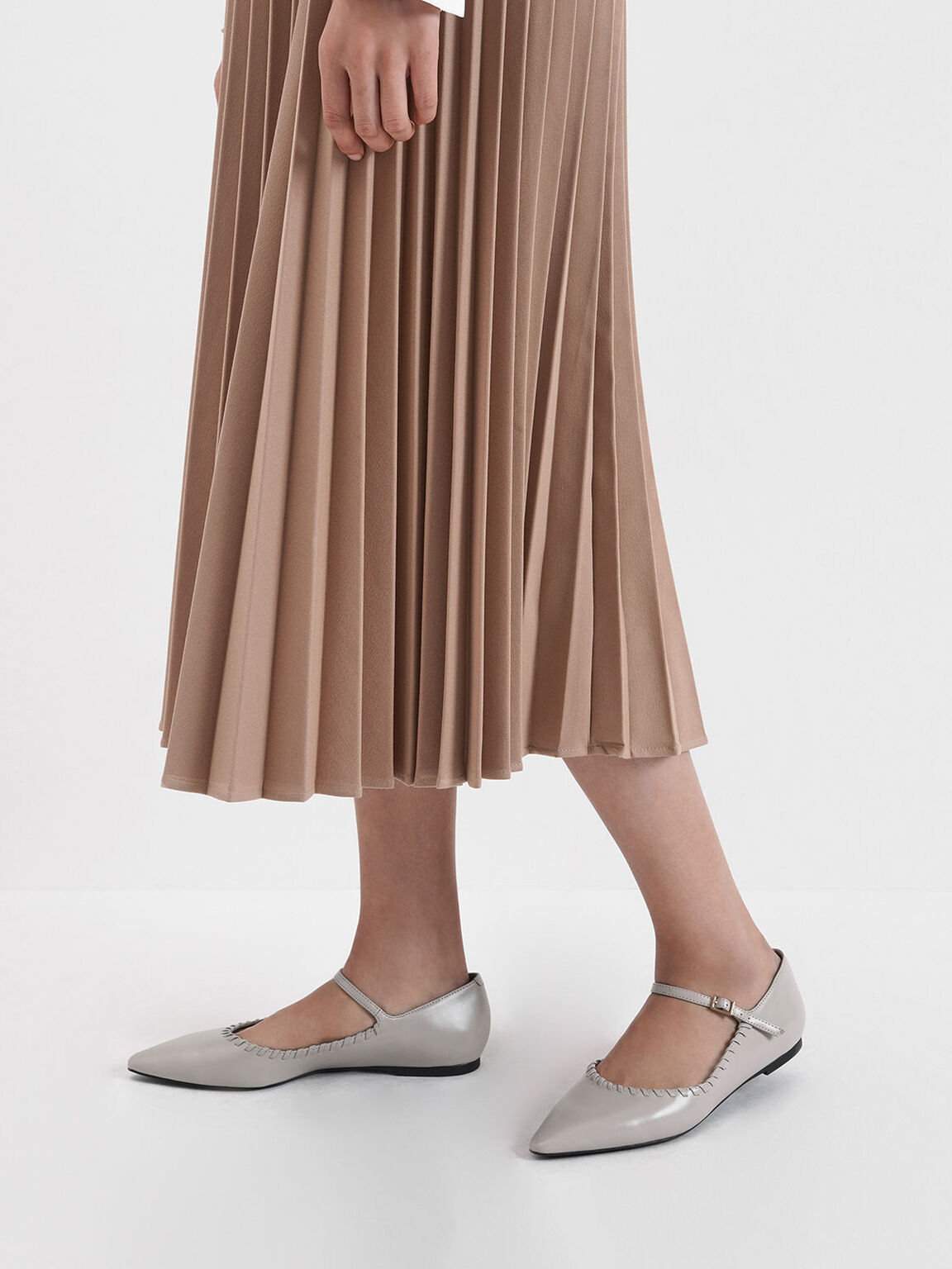 Whipstitch Trim Mary Jane Flats, Nude, hi-res