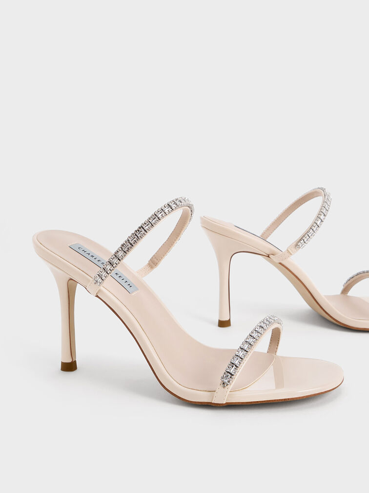 Ambrosia Patent Gem-Embellished Heeled Mules, Cream, hi-res