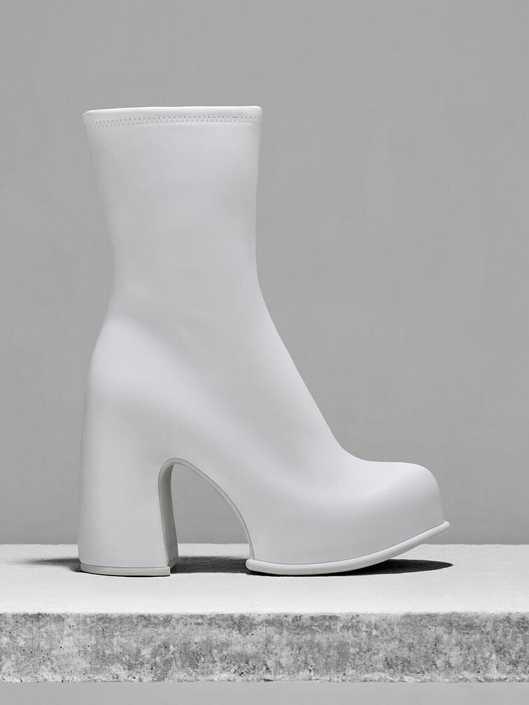 White Pixie Platform Ankle Boots - CHARLES & KEITH CA