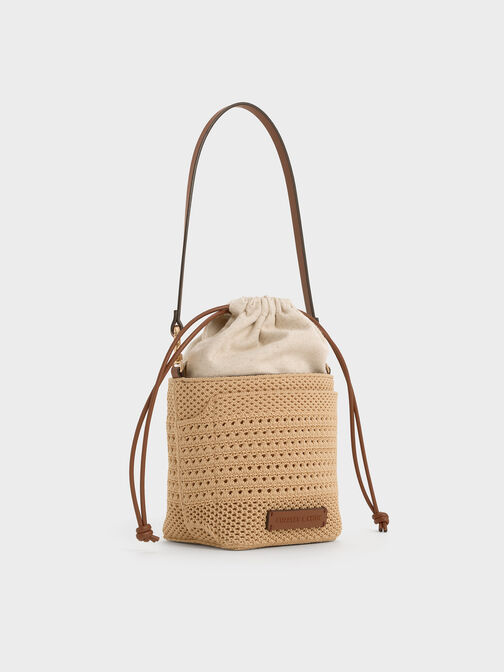 Girls' Ida Knitted Bucket Bag, Beige, hi-res