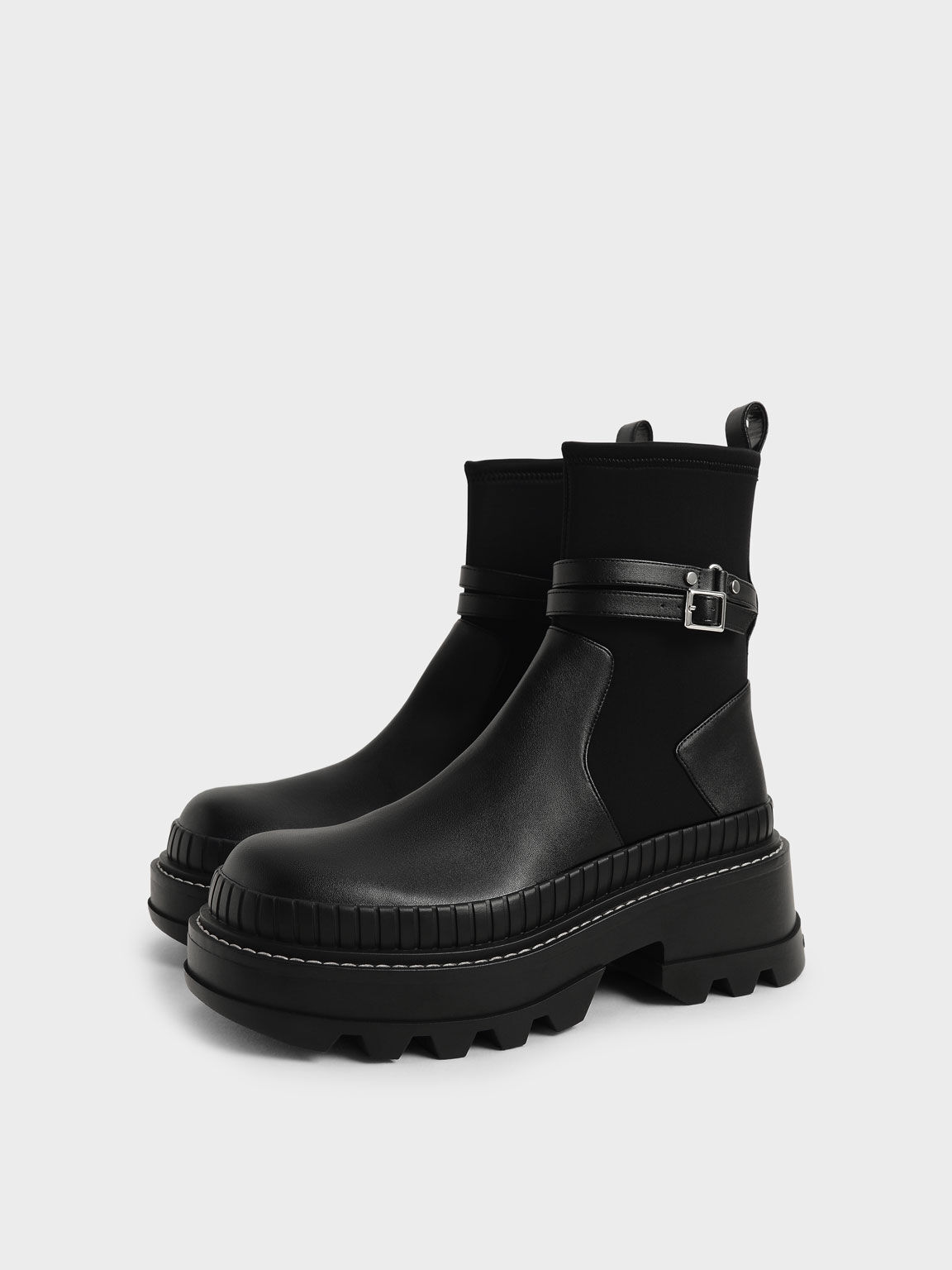Slip-On Platform Ankle Boots - Black