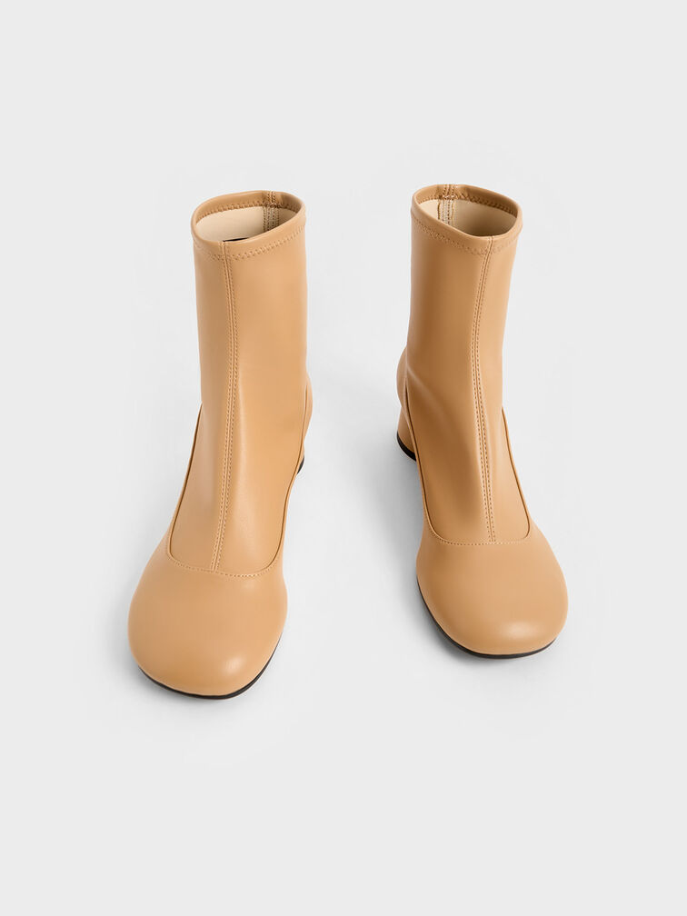 Stitch-Trim Cylindrical Heel Ankle Boots, Sand, hi-res