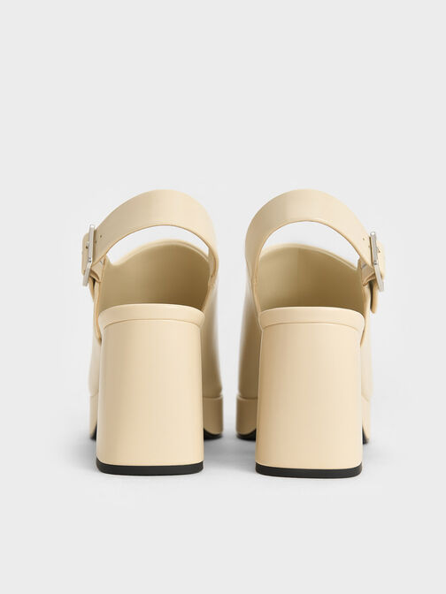 Peep-Toe Platform Sandals, Beige, hi-res