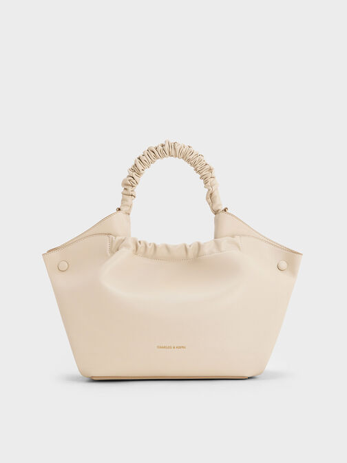 Eve Ruched-Handle Tote Bag, Beige, hi-res
