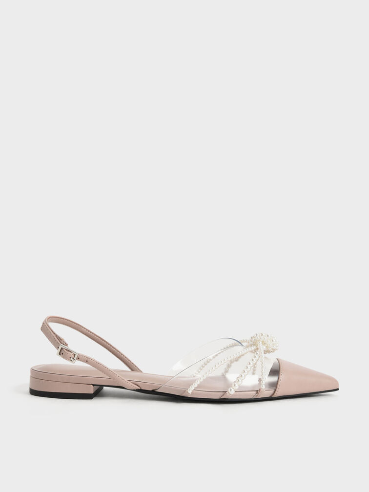 Charles & Keith - Women's Bead-embellished Slingback Ballerina Flats, Beige, US 5