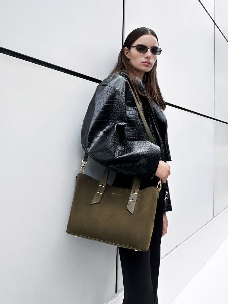 Sacola Shania de camurça reciclada, Deep Olive, hi-res