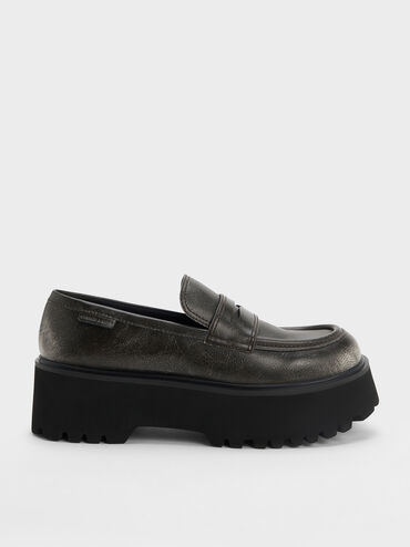 Eliot Platform Penny Loafers, Grey, hi-res