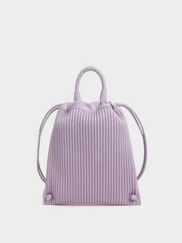 Textured Drawstring Backpack, Lilac, hi-res