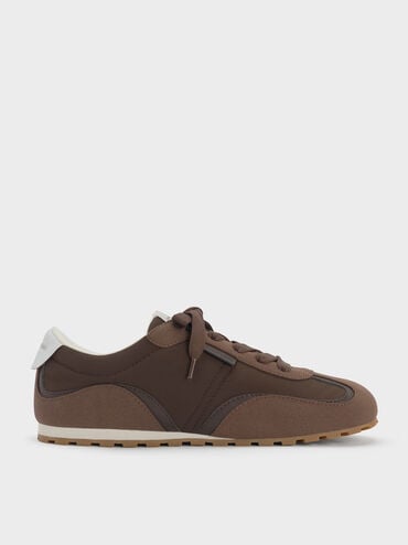 Nylon Contrast-Panel Lace-Up Sneakers, Dark Brown Textured, hi-res